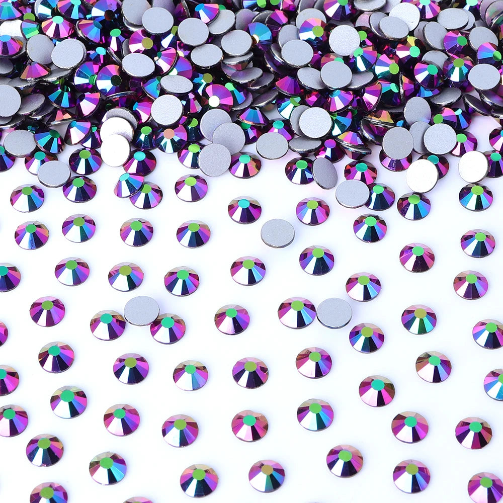 22 Kinds Metallic Colors Mineral Colors Fuchsia Rhinestone Non Hotfix Flat Back Crystal Glass  for Decorative Perfume Crafts