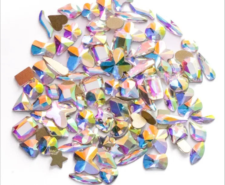 Top Quality flat back shaped rhinestones! 100pcs mix shapes nail art crystal without glue Non hotfix strass