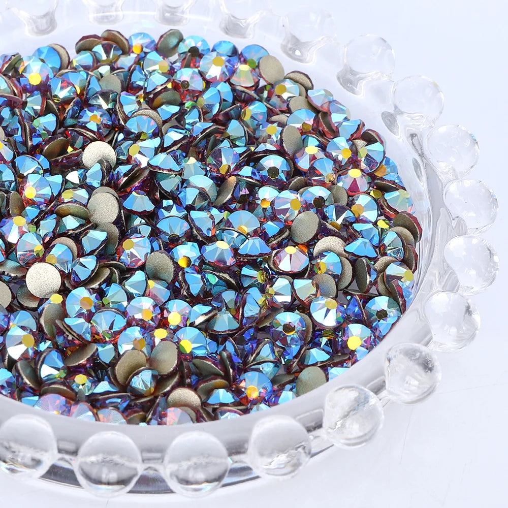 SS10-SS40 Colorful Non Hotfix Rhinestones Golden Base Flat Back Bling Glitter Glass Stones Crystal Strass Diamond for Nail
