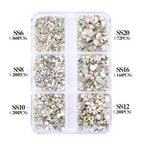 Wholesale 6 Grid Non Hotfix Crystal AB Rhinestone Flatback Glass Rhinestone Mixed Size for Nail Art Decoration