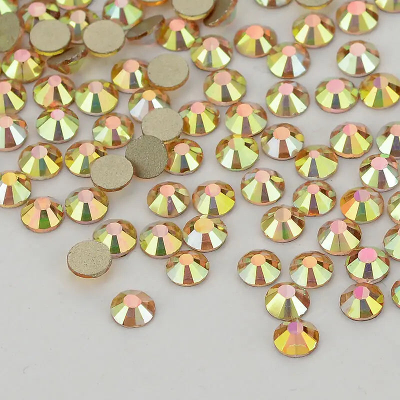 Glitter SS16 SS20 SS30 Peridot AB Flatback Glass Round Crystal Applique Non Hotfix Strass Rhinestones for Nail Art Decoration