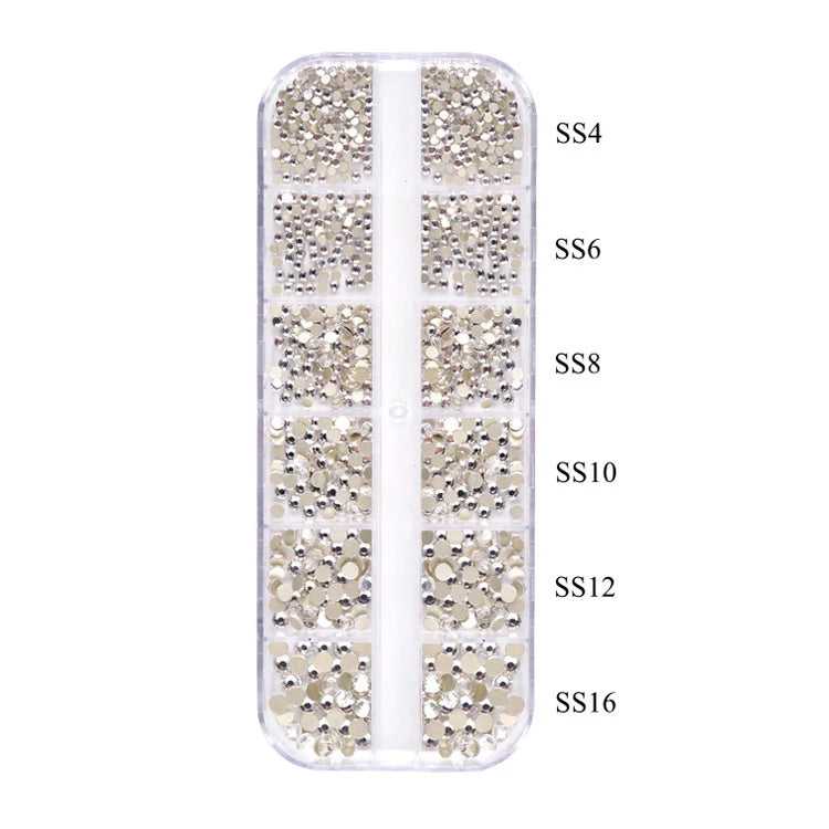 AB 3D Nail Art Rhinestones Wholesale Crystal Suit Rhinestone Bulk Flatback Non Hotfix 12 Grid Box Glass Silver 3 Box Round Shape
