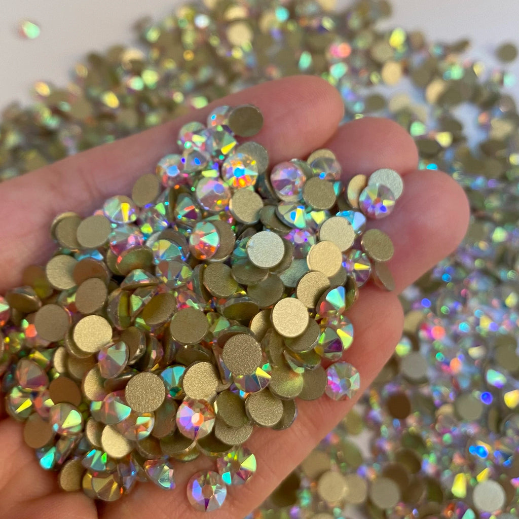 High Quality 16 Cut Facets  Crystal AB Rhinestone Gold Base Non Hot Fix Flatback  Rhinestones Bulk for Dress