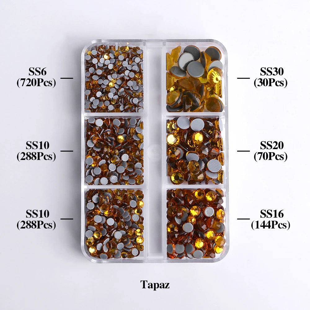 Factory Wholesale Hotfix Flatback Rhinestones Set Diamond 6 Grid Mix Sizes Glass Rhinestone Crystal Gems Supplies Iron on Stones