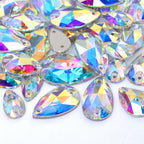 Factory Whosale Mixsize Drop Sew-on Rhinestones  Bulk Flatback Coloful Rhinestones Sewing Strass Bling for Jewelry Dress