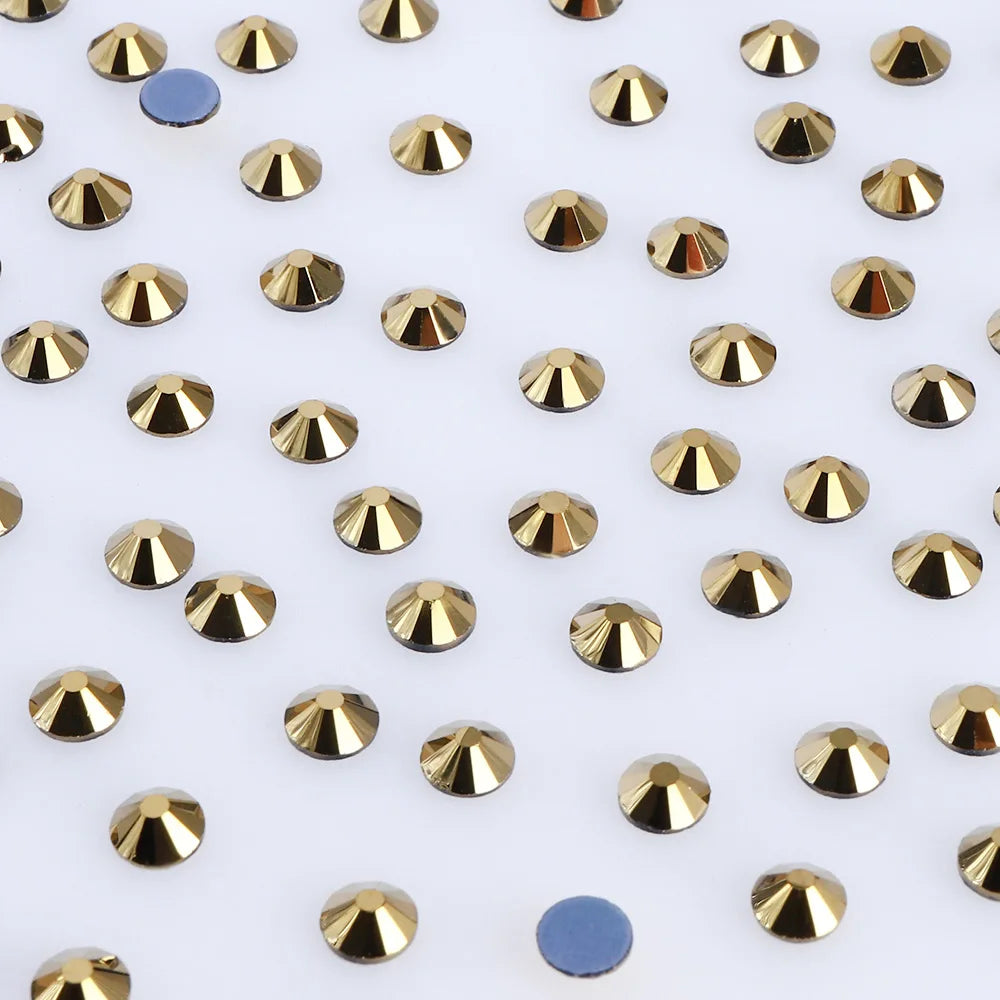 Wholesale Hot Fix Aurum Glass Rhinestone High Quality FlatBack Rhinestones SS6-SS30 for Garments and Art Decoration
