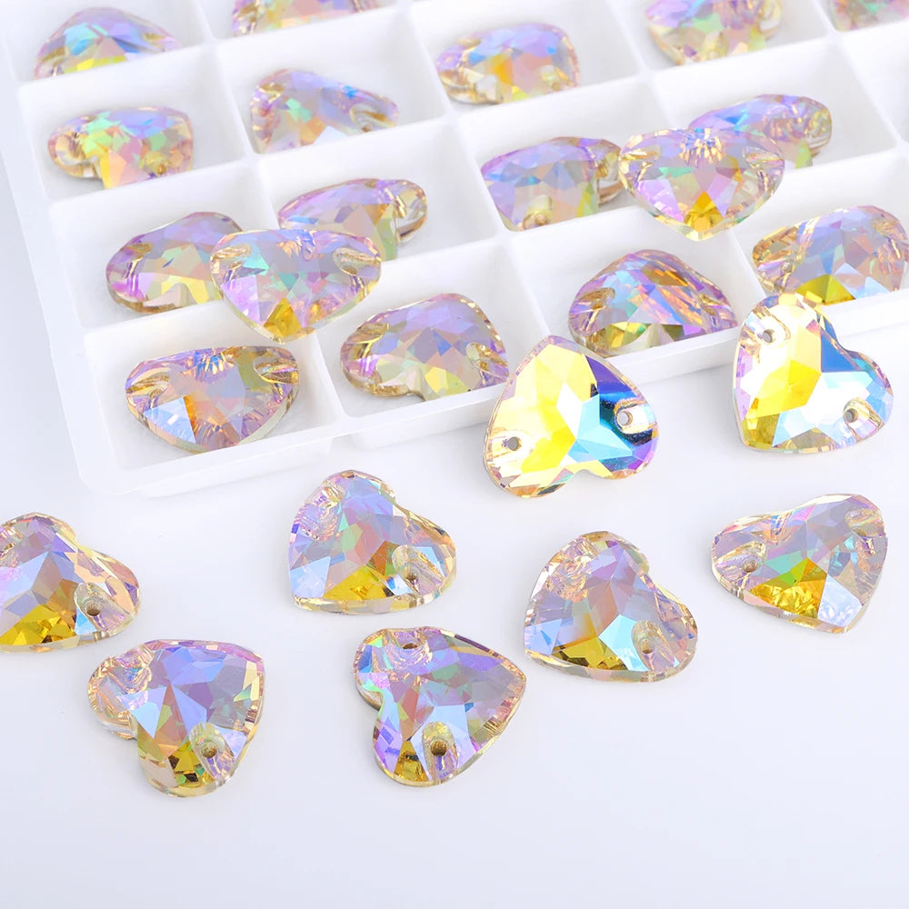 Wholesale Heart Sew on Rhinestone K9 Glass Crystal 3259 Heart Crystal AB Sew-on Stones and Crystals for Dress Decoration