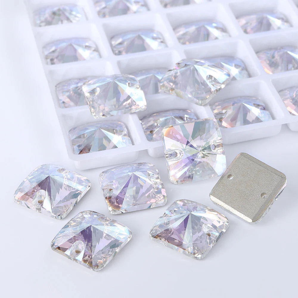 Rivoli Square 15Colors K9 Ready to Ship Glass Sew-on Rhinestone Bling Bling Accessories for Decoration Garments Dress