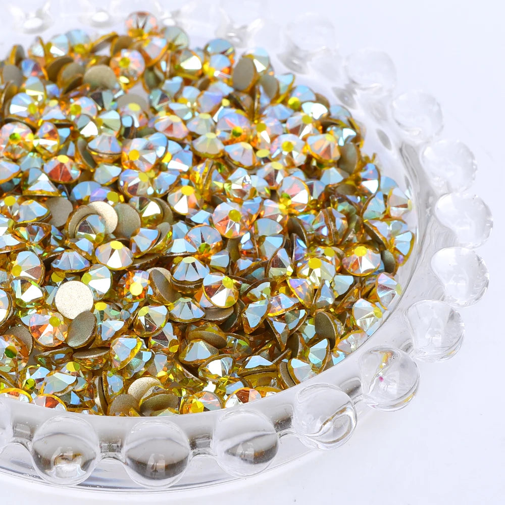 SS10-SS40 Colorful Non Hotfix Rhinestones Golden Base Flat Back Bling Glitter Glass Stones Crystal Strass Diamond for Nail