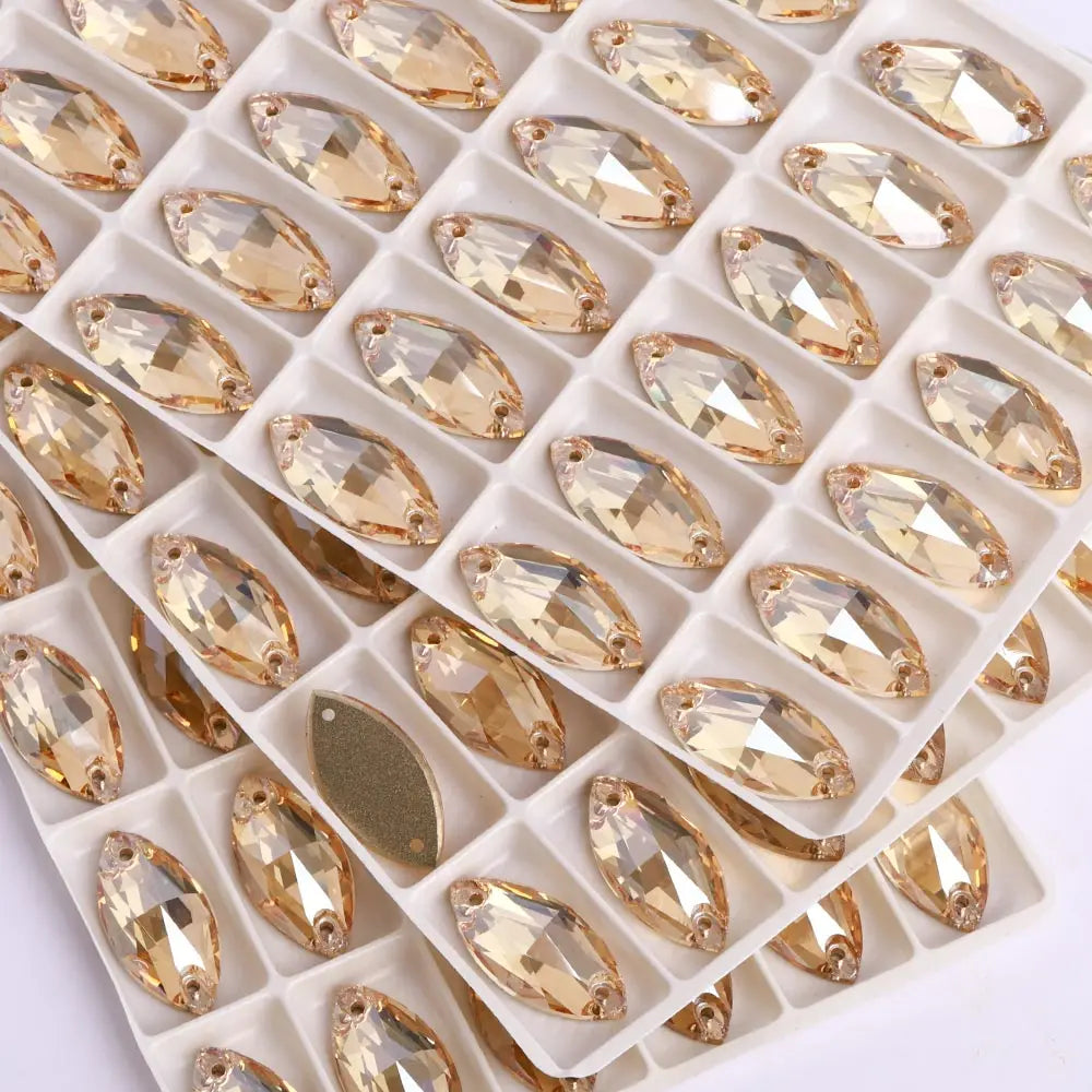 QIYI Factory Top Quality 5A Glass Crystal AB Navette Sew-on Stone Flat Back Coloful Sew on Rhinestones Buttons for Bouquet