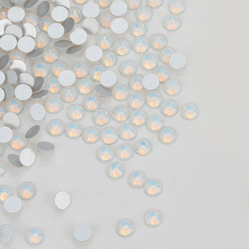 Wholesale White Opal Glass Flatback Rhinestones SS3-SS30 Non Hotfix Strass Glue on Nail Art Decoration