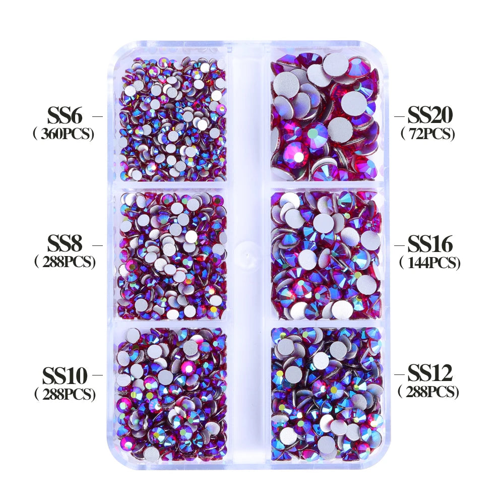Wholesale 6 Grid Bling Over 80 Colors Mixed Sizes Crystal AB Crystal Glass Flat Back Glass Rhinestones for Clothing