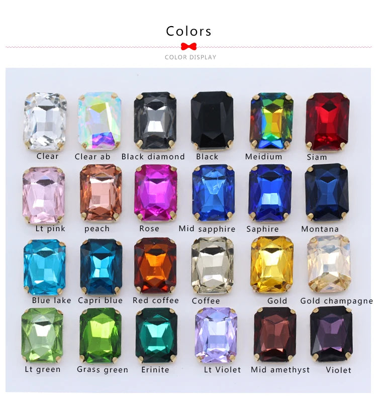 All-size 24-colors Flatback rectangle sew on glass stone Gems sewing crystal rhinestone gold plated button clothes Decorations
