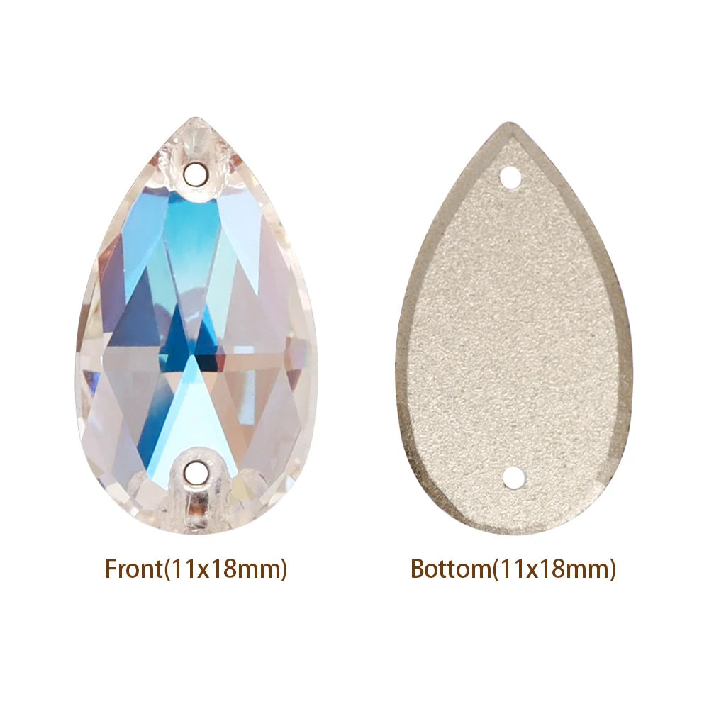Hot Selling QIYI Brand 55 Colors Multi Size Multi Shape High Quality Flat Back Drop Sew-on Glass Crystal Rhinestones 16 Facets