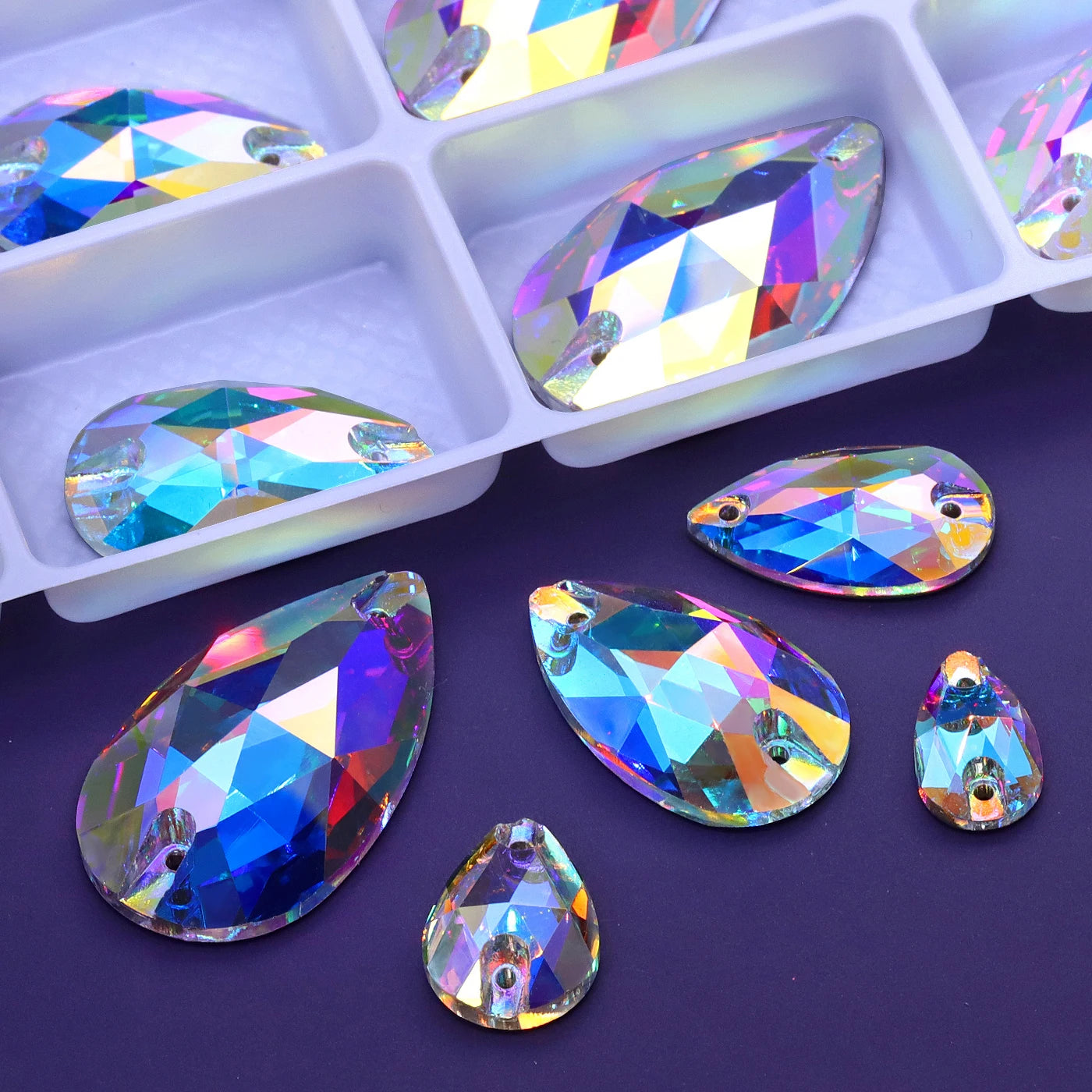 Factory Whosale Mixsize Drop Sew-on Rhinestones  Bulk Flatback Coloful Rhinestones Sewing Strass Bling for Jewelry Dress