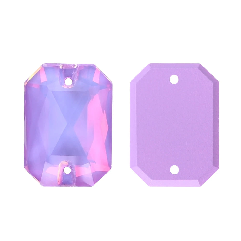 Emerald Cut High Quality Latest Fashion Clear Glass Flat Back Sew-On Rhinestones 12 Facets Multi-Use DIY Wedding Dress Two Holes