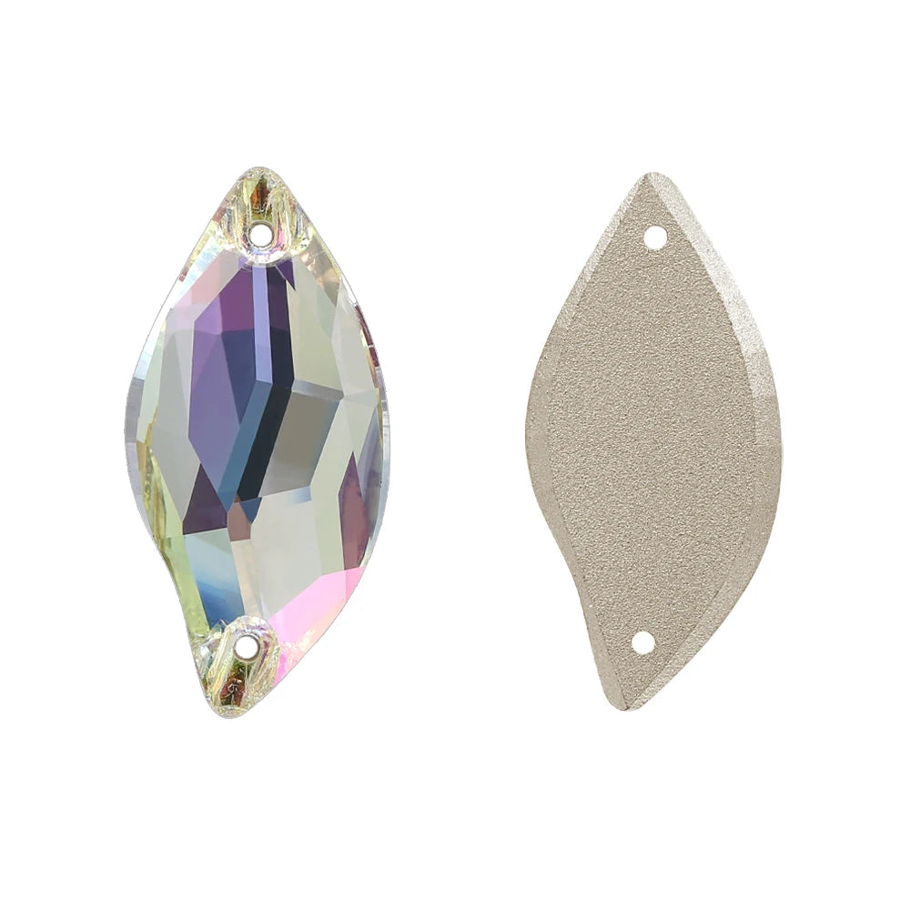 QIYI Innovative Design Diamond Leaf Shape High Quality Grade AAAAAA Clear Hard Pure Glass Loose Flat Back Sew-on Rhinestones 9