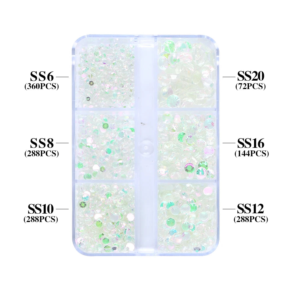 QIYI High Quality 1440pcs Aurora Mixed 6 Grid Box Glass Crystal Diamond Nail Art Decoration Glitters Stone for Nail Charms