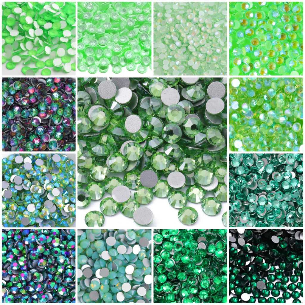 30 Kinds Green Rhinestone New Colors Wholesale Rhinestone Non Hotfix Flat Back Crystal Glass  for GYM Clothing
