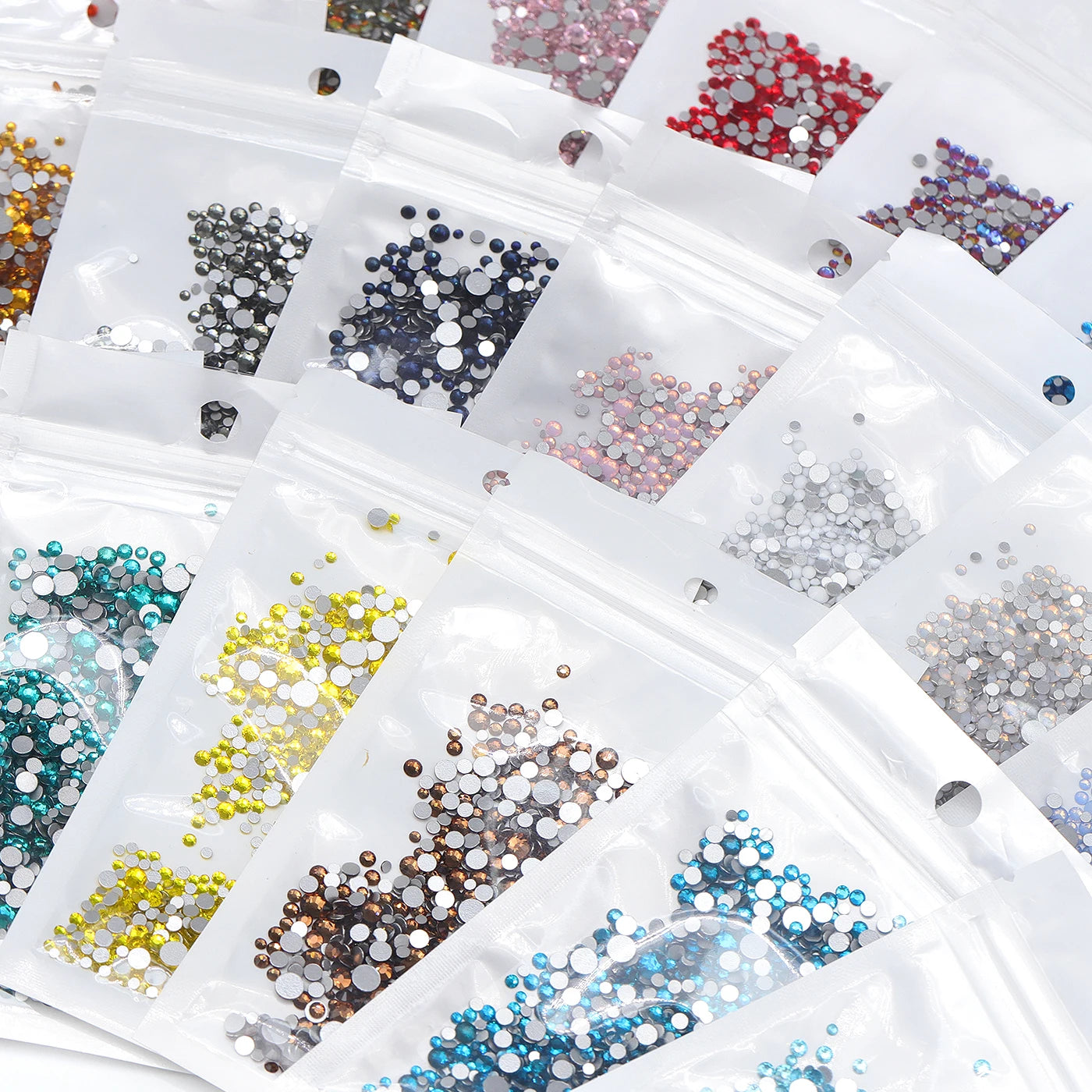 QIYI High Quality Glass Crystal AB Rhinestones  Mixed Size Ss3-ss20  Non Hotfix Flatback Crystal Rhinestones for Clothing Fabric