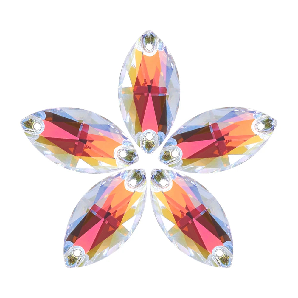 Wholesale Navette 55 Colors Shimmer Sew-on Rhinestones Horse Eye Glass Gems Clothing Flatback Sewing Stones for Jewelry Cloth
