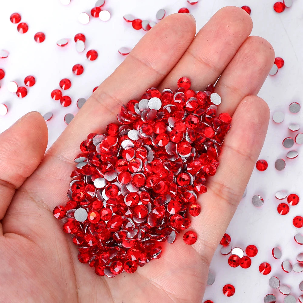 Ready Stock 10 Kinds Red Colors S6-SS30 Bulk Regular Cut 12 Facets 4A+ Rhinestones Crystal Angola 2024 New Design Glass Clothing