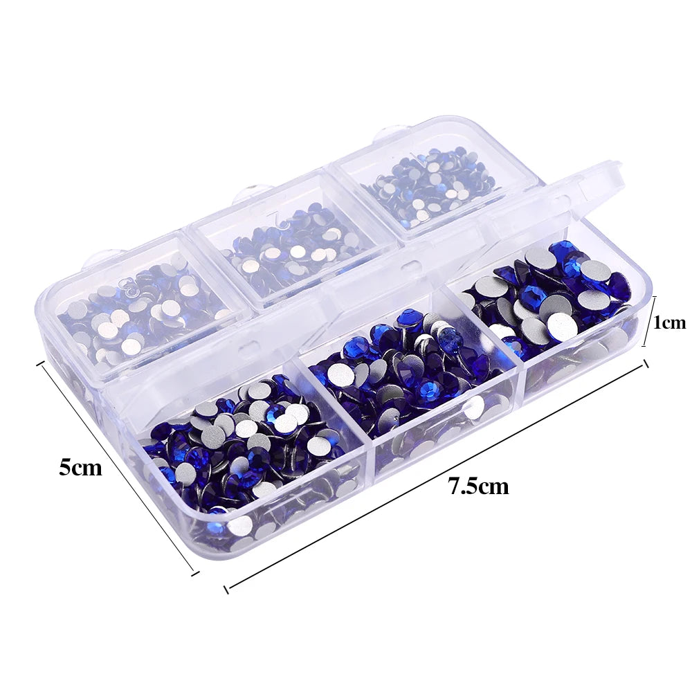 Wholesale 6 Grid Non Hotfix Crystal AB Rhinestone Flatback Glass Rhinestone Mixed Size for Nail Art Decoration