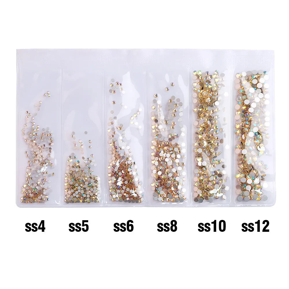 Wholesale 6 Grid Mix Size SS4 SS5 SS6 SS8 SS10 SS12 Crystal AB Rhinestone Flat Back Nail Glass Rhinestones for Fashion Jewelry