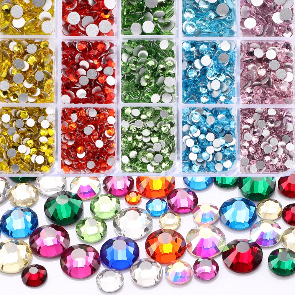 QIYI Wholesale 6 Grid Box 3D Glass Nail Art Boxes Non-Hotfix Rhinestones Flatback Nail Diamond for Shoes Christmas Decorations