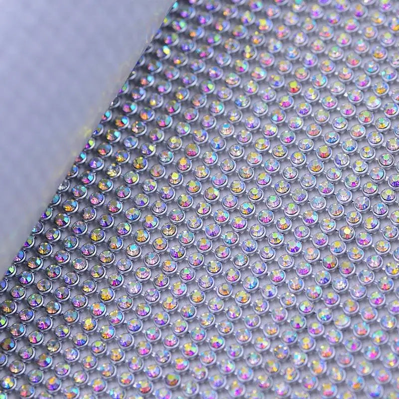 45*120cm 3mm SS12 High Quality Glass Crystal Hot Fix Rhinestone Aluminum Mesh Metallic Adhesive Sheets for Dancing Garment
