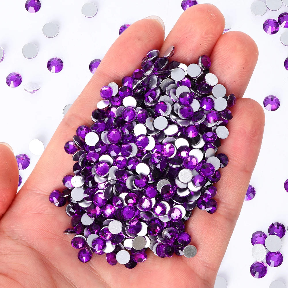 Purple 30Kinds Colors 2024 New Design New Colors Wholesale Rhinestone Non Hotfix Flat Back Crystal Glass  for DIY Nail Clothing