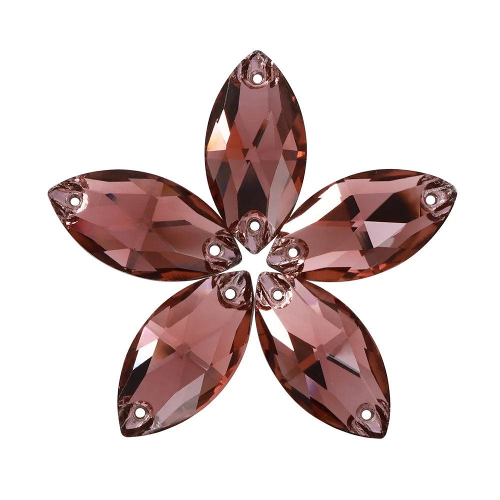 Wholesale Navette 55 Colors Shimmer Sew-on Rhinestones Horse Eye Glass Gems Clothing Flatback Sewing Stones for Jewelry Cloth