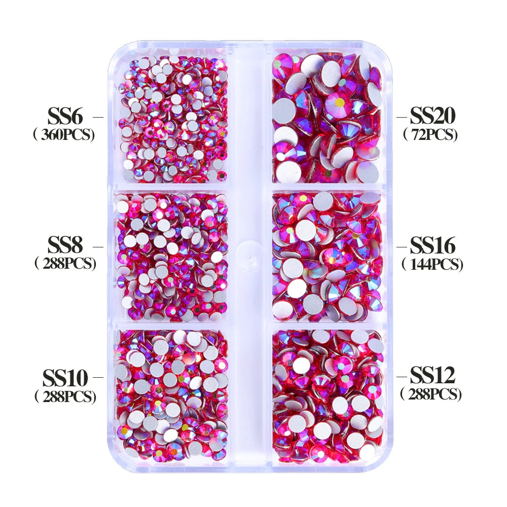 Wholesale 6 Grid Bling Over 80 Colors Mixed Sizes Crystal AB Crystal Glass Flat Back Glass Rhinestones for Clothing