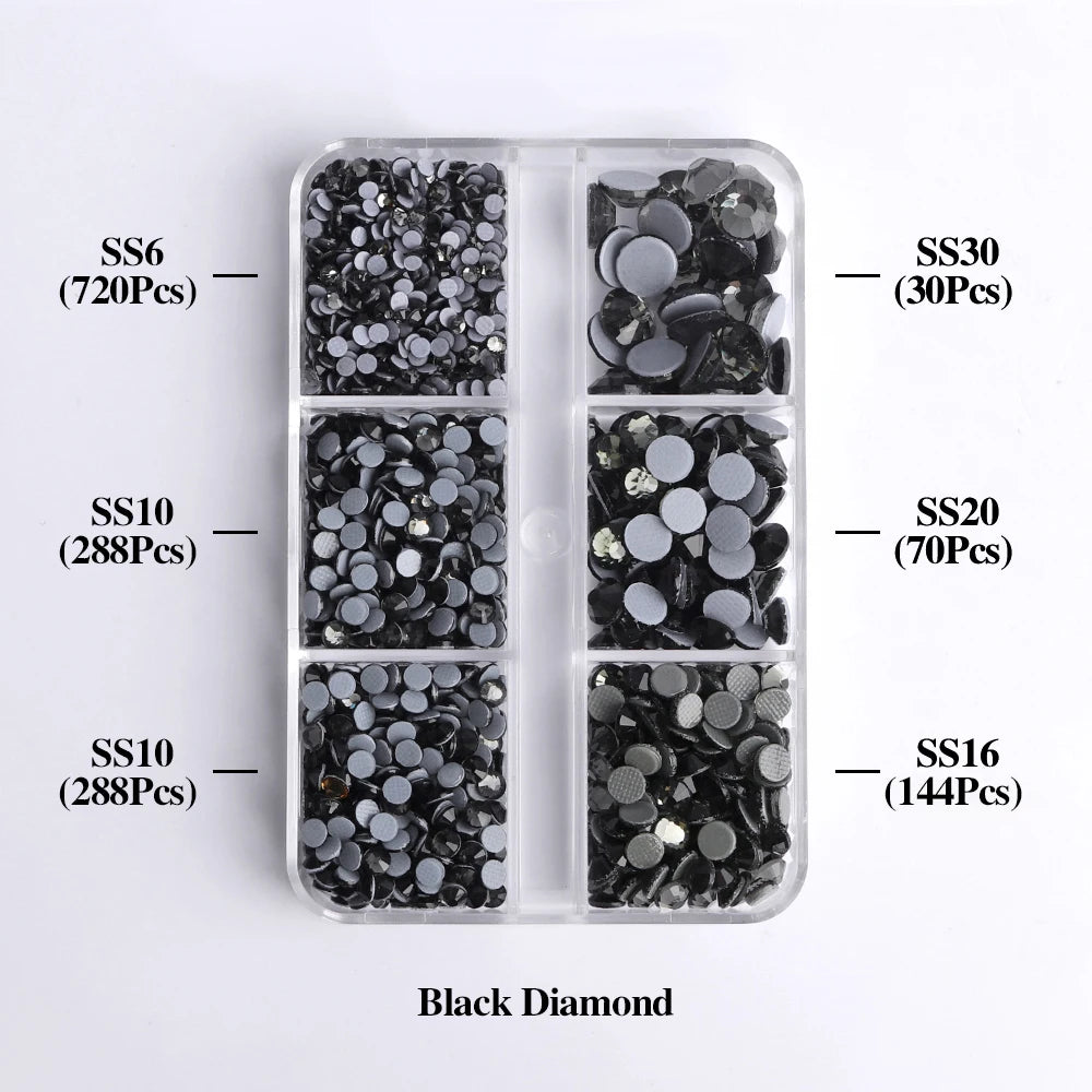 Factory Wholesale Hotfix Flatback Rhinestones Set Diamond 6 Grid Mix Sizes Glass Rhinestone Crystal Gems Supplies Iron on Stones