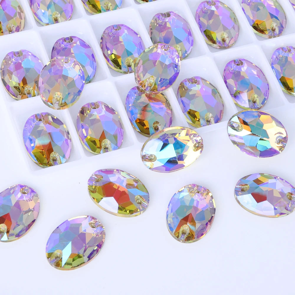 QIYI Oval Crystal Sew-on Rhinestones Flat Back K9 Glass Sew on Stones Garment Beads Clothing Sewing Accessories