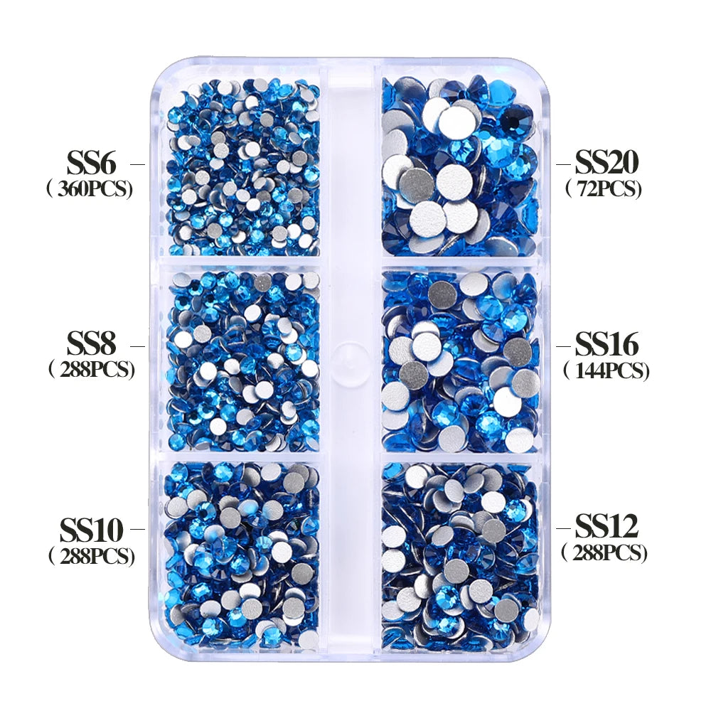 QIYI Wholesale 6 Grid Box 3D Glass Nail Art Boxes Non-Hotfix Rhinestones Flatback Nail Diamond for Shoes Christmas Decorations