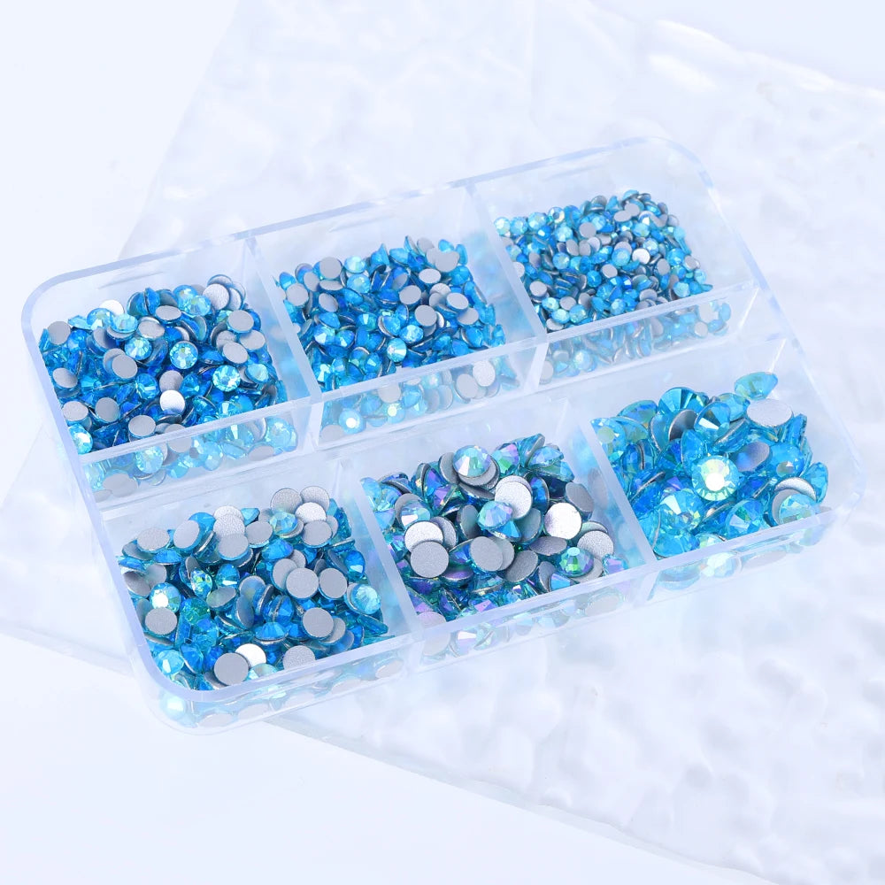 Wholesale 6 Grid Non Hotfix Crystal AB Rhinestone Flatback Glass Rhinestone Mixed Size for Nail Art Decoration
