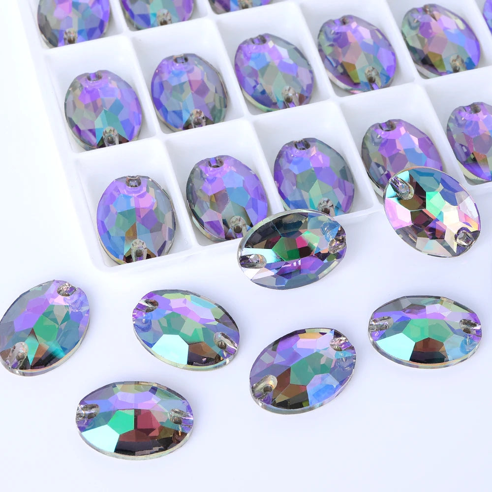 QIYI Oval Crystal Sew-on Rhinestones Flat Back K9 Glass Sew on Stones Garment Beads Clothing Sewing Accessories