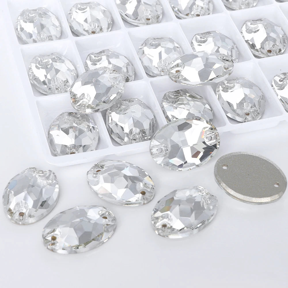 QIYI Oval Crystal Sew-on Rhinestones Flat Back K9 Glass Sew on Stones Garment Beads Clothing Sewing Accessories