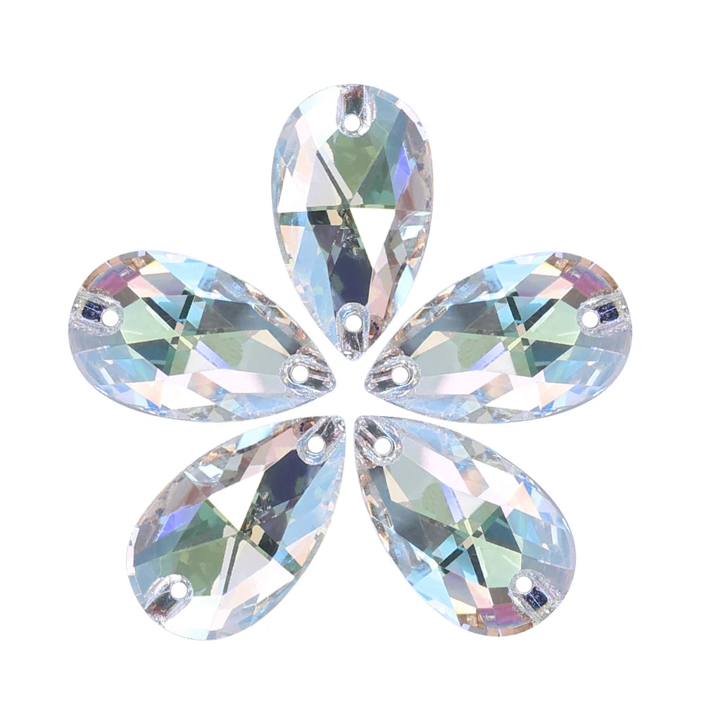 Wholesale 7x12 10x14 11x18 13x22 17x28 mm Raindrop Sew-on Rhinestones Non Hotfix Flatback Sewing Strass Bling for Jewelry Dress