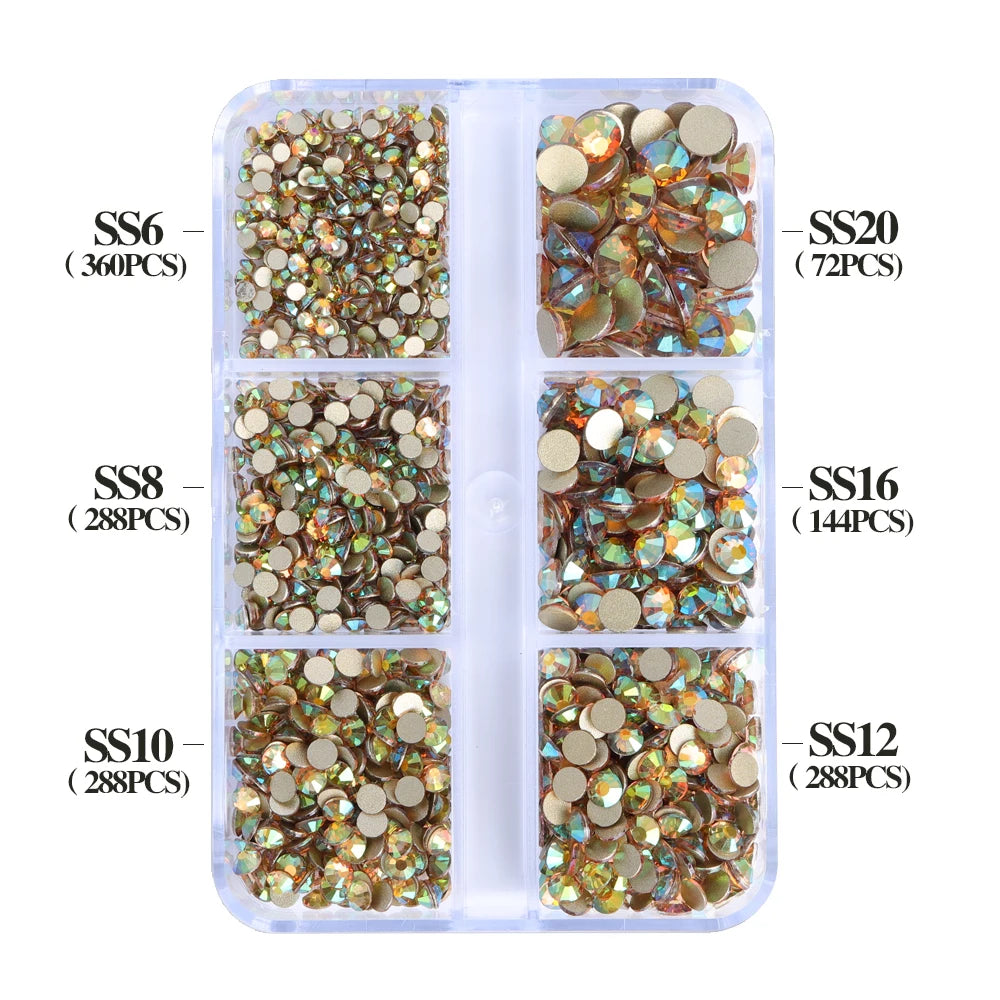 Wholesale 6 Grid Bling Over 80 Colors Mixed Sizes Crystal AB Crystal Glass Flat Back Glass Rhinestones for Clothing