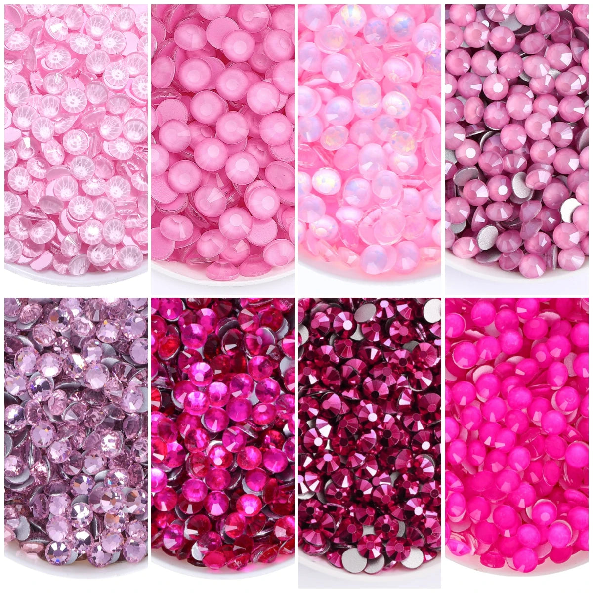 34Kinds Pink Color SS6-SS30 Crystal Rhinestones Bling Bling Glitter Glue on Rhinestones for Gymnastics Performance Clothing