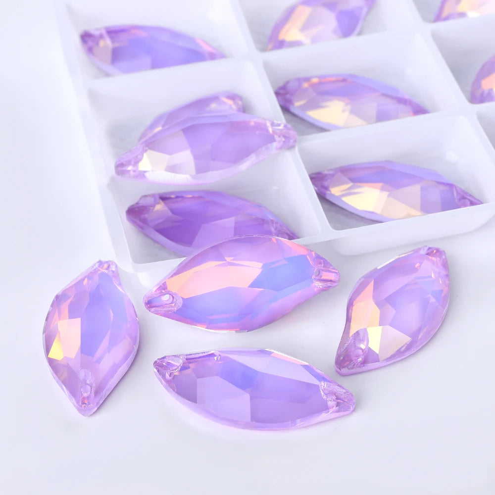 Wholesale Custom Sew-on Rhinestones 5A Quality Crystal FlatBack 2 Holes Sewing Diamond Leaf Stones Bling Wedding Decoration