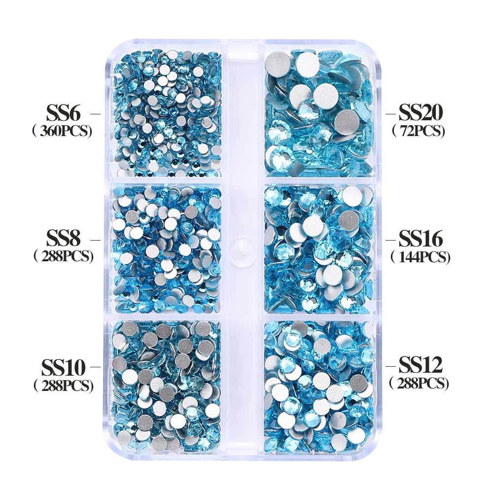 Wholesale 6 Grid Non Hotfix Crystal AB Rhinestone Flatback Glass Rhinestone Mixed Size for Nail Art Decoration