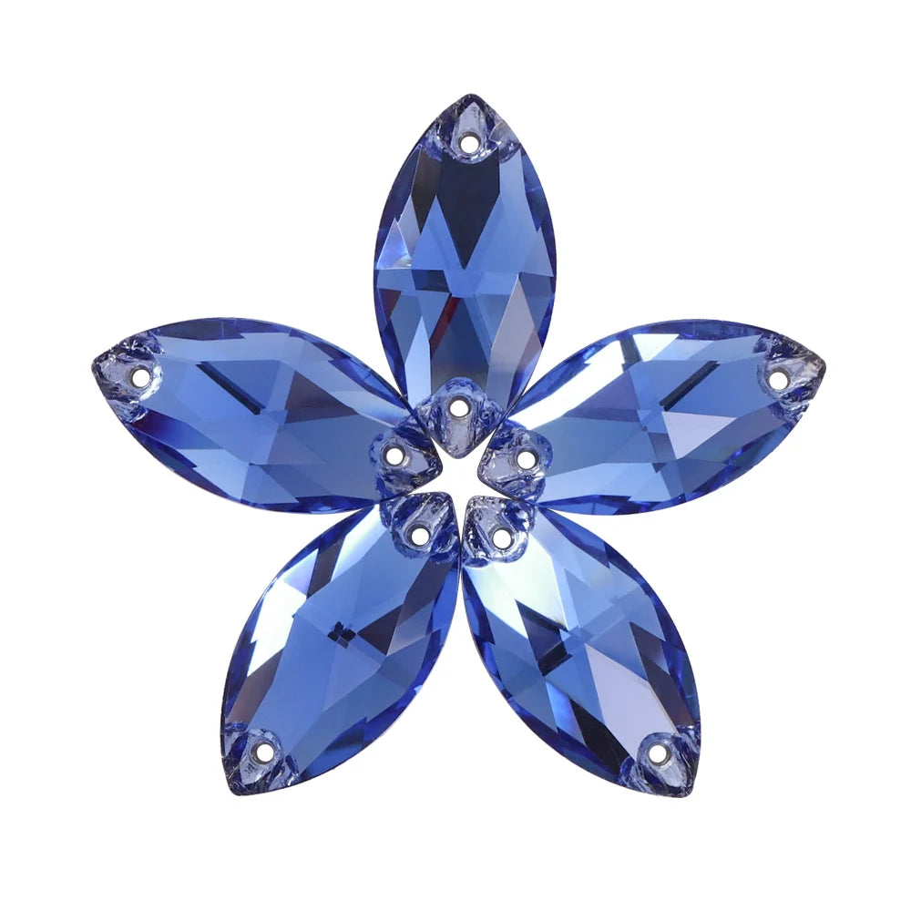Wholesale Navette 55 Colors Shimmer Sew-on Rhinestones Horse Eye Glass Gems Clothing Flatback Sewing Stones for Jewelry Cloth