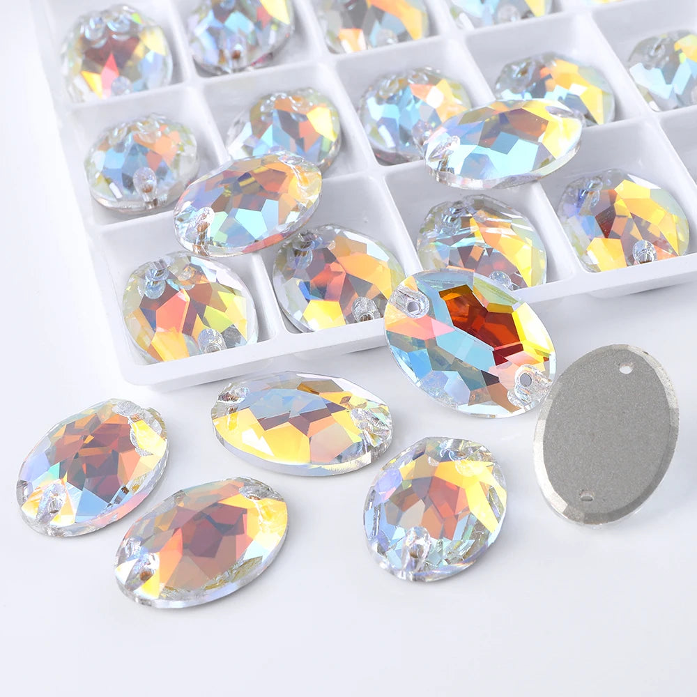 QIYI Oval Crystal Sew-on Rhinestones Flat Back K9 Glass Sew on Stones Garment Beads Clothing Sewing Accessories