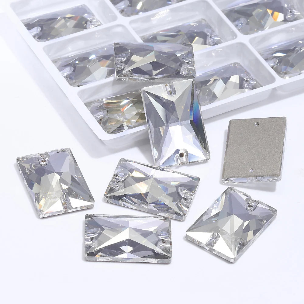 QIYI Multi Colors and Size Rectangle Sew-on Stone for Choice Clear Glass Flat Back Top Quality Sew on Rhinestones (3250)