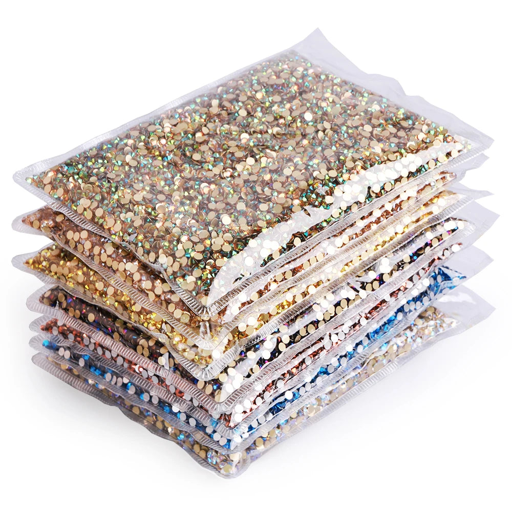 QIYI Wholesale 14400pcs Bulk Package Flatback Rhinestones Glitter Bling Glue on Luminous Rhinestones for Accessories