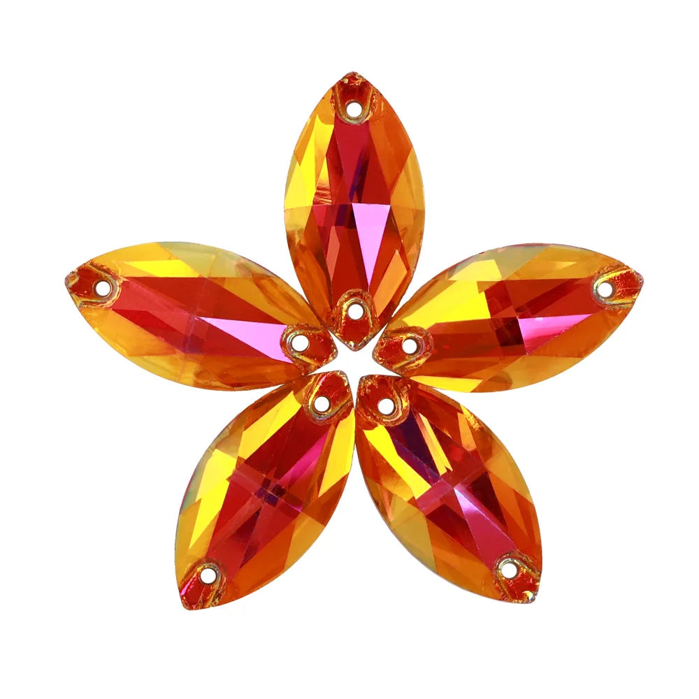 Wholesale Navette 55 Colors Shimmer Sew-on Rhinestones Horse Eye Glass Gems Clothing Flatback Sewing Stones for Jewelry Cloth