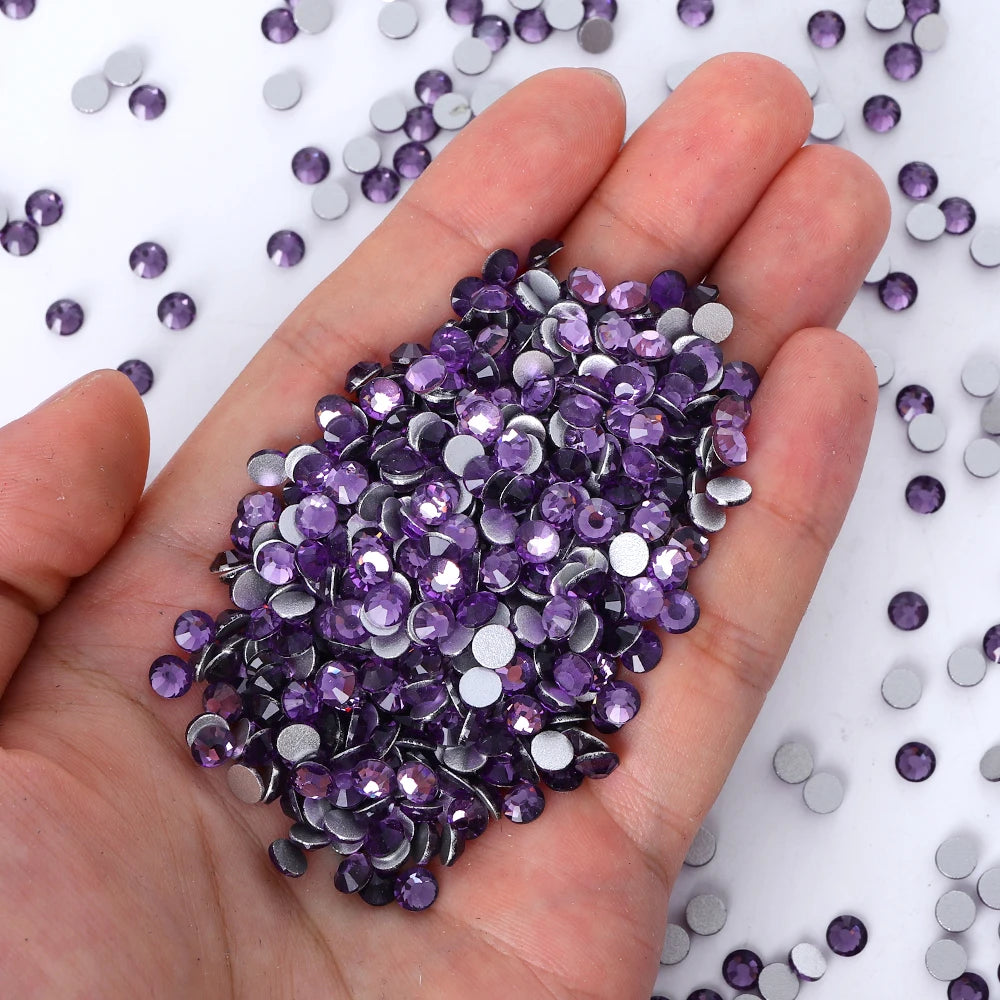 Purple 30Kinds Colors 2024 Ready Stock New Colors Wholesale Rhinestone Non Hotfix Flat Back Crystal Glass  for DIY Nail Clothing